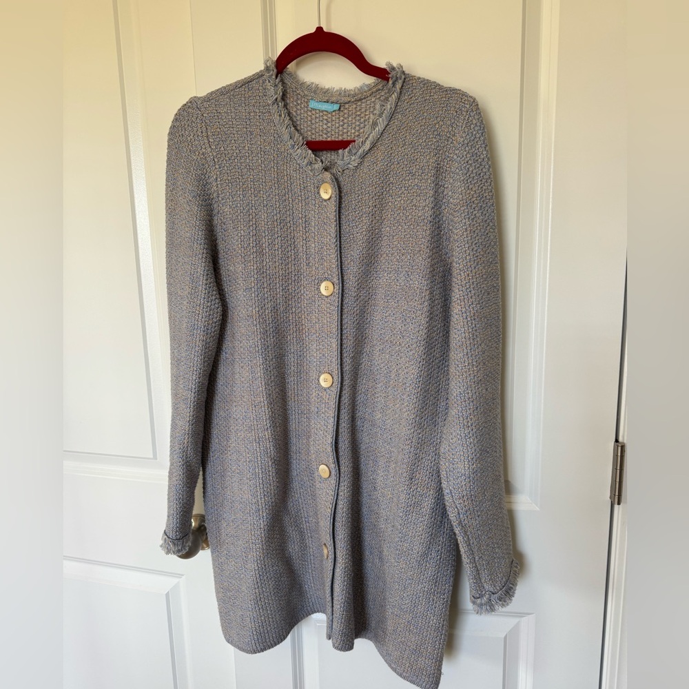 J. McLaughlin Nan Cardigan Sweater Textured Button Up Long Sleeve Fringe L